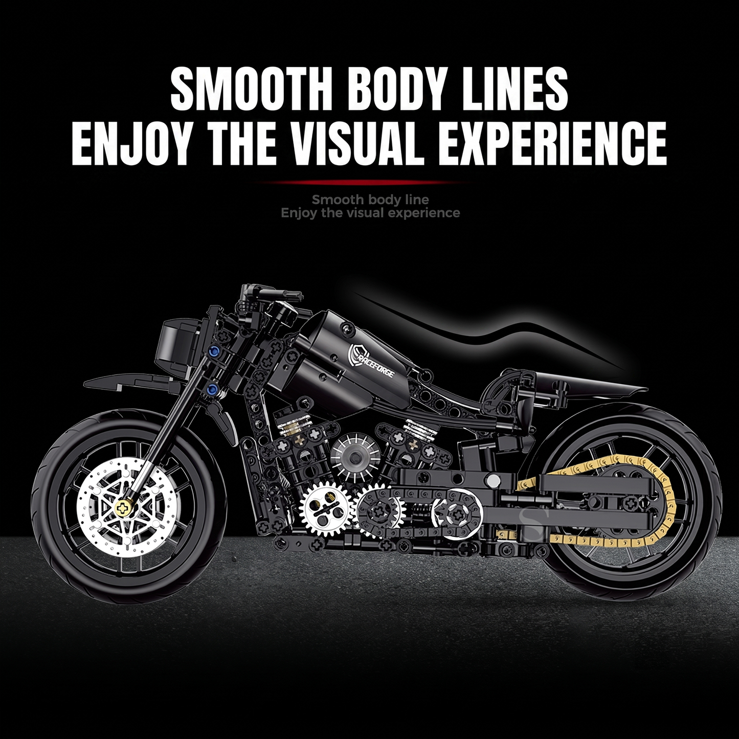 1:8 Blacked-Out Cruiser Motorcycle Building Kit