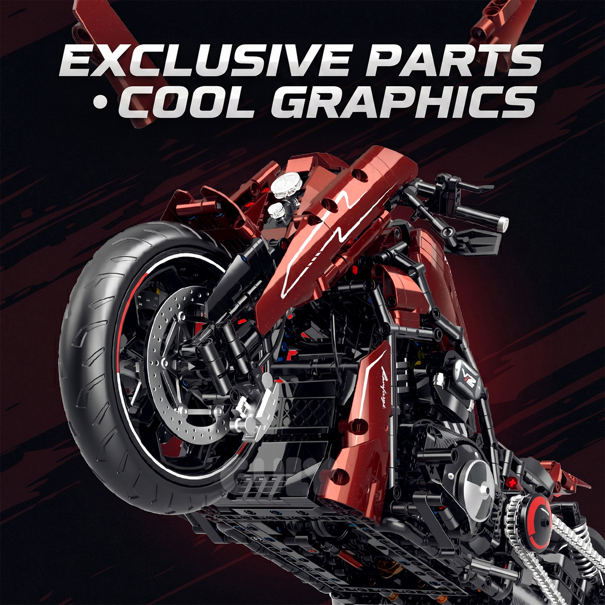 1:5 Candy-Red Modified Custom Cruiser Motorcycle Building Kit