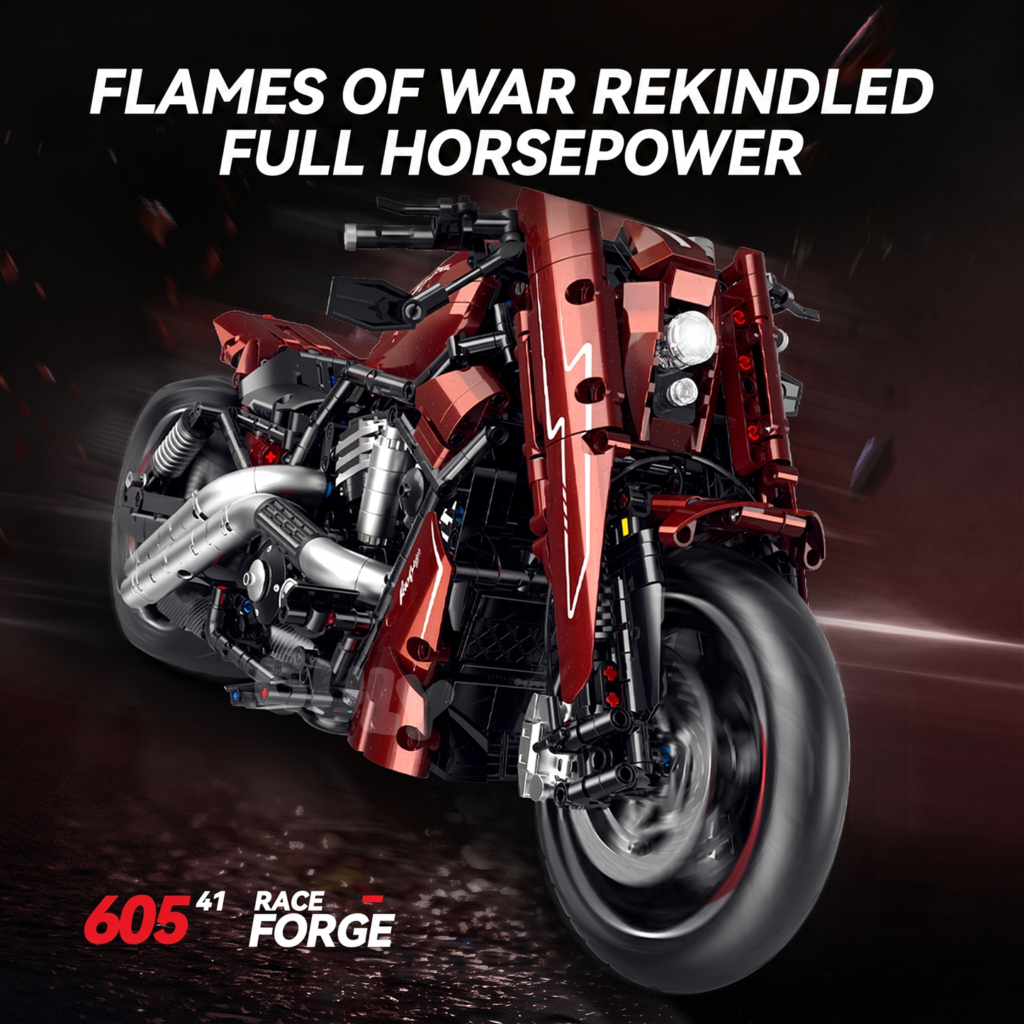 1:5 Candy-Red Modified Custom Cruiser Motorcycle Building Kit