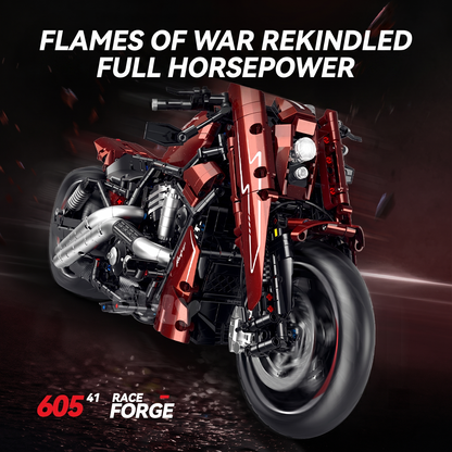 1:5 Candy-Red Modified Custom Cruiser Motorcycle Building Kit