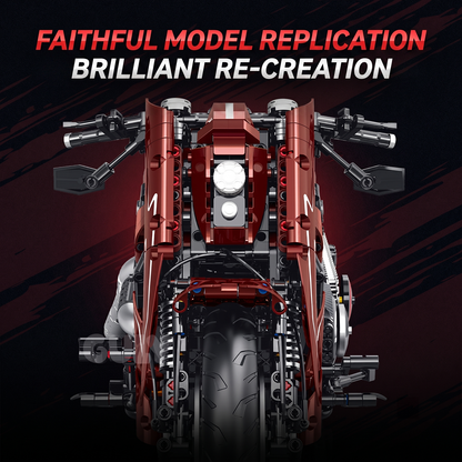 1:5 Candy-Red Modified Custom Cruiser Motorcycle Building Kit