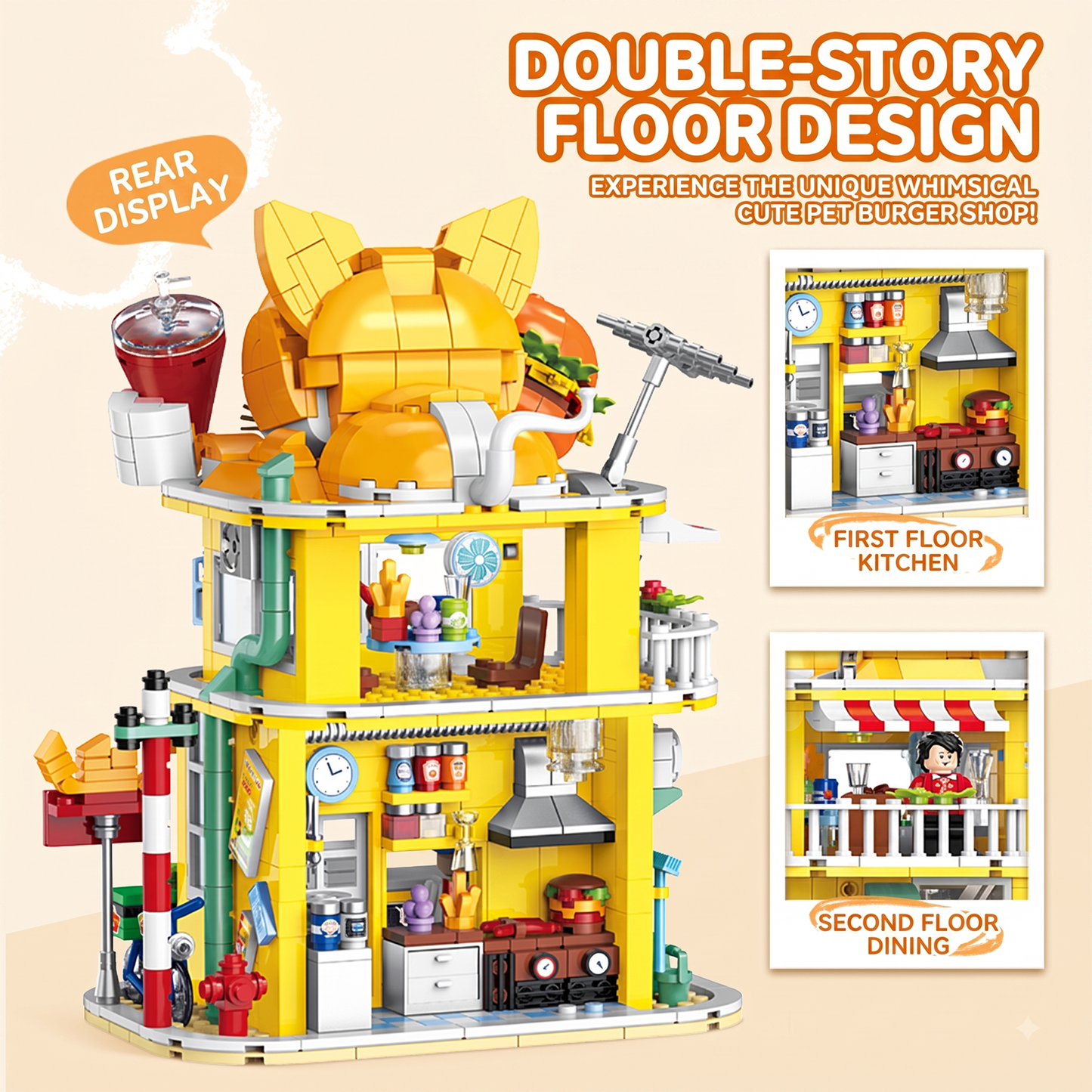 Cat Burger Shop Modular Street-View Building Set