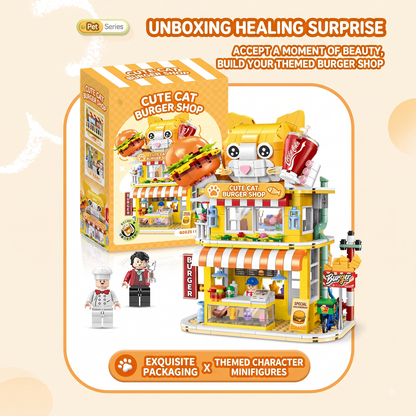 Cat Burger Shop Modular Street-View Building Set