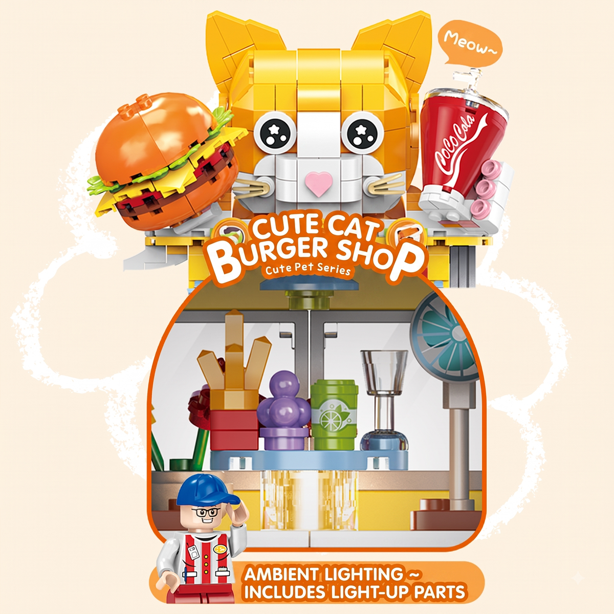 Cat Burger Shop Modular Street-View Building Set