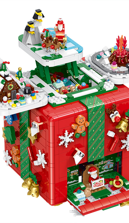 A 2,656-piece Christmas gift box that unfolds into 4 winter scenes, with a built-in music box, ambient LED lights and a greeting card. Collectible, 14+.