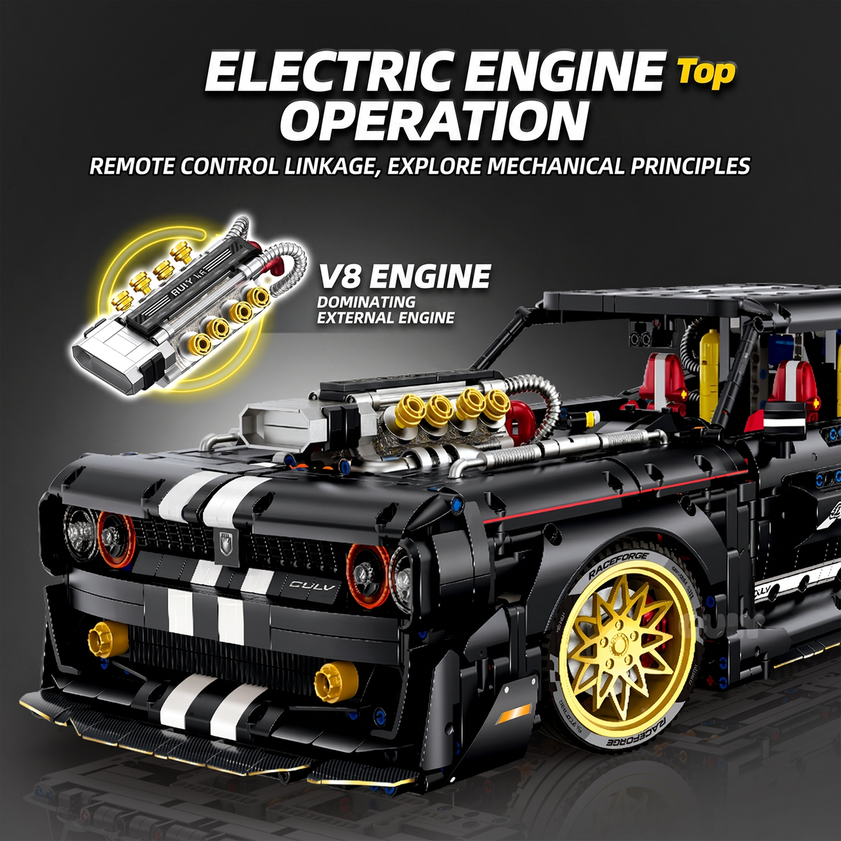 1:8 Classic Muscle Race Car Building Set — Black & Gold