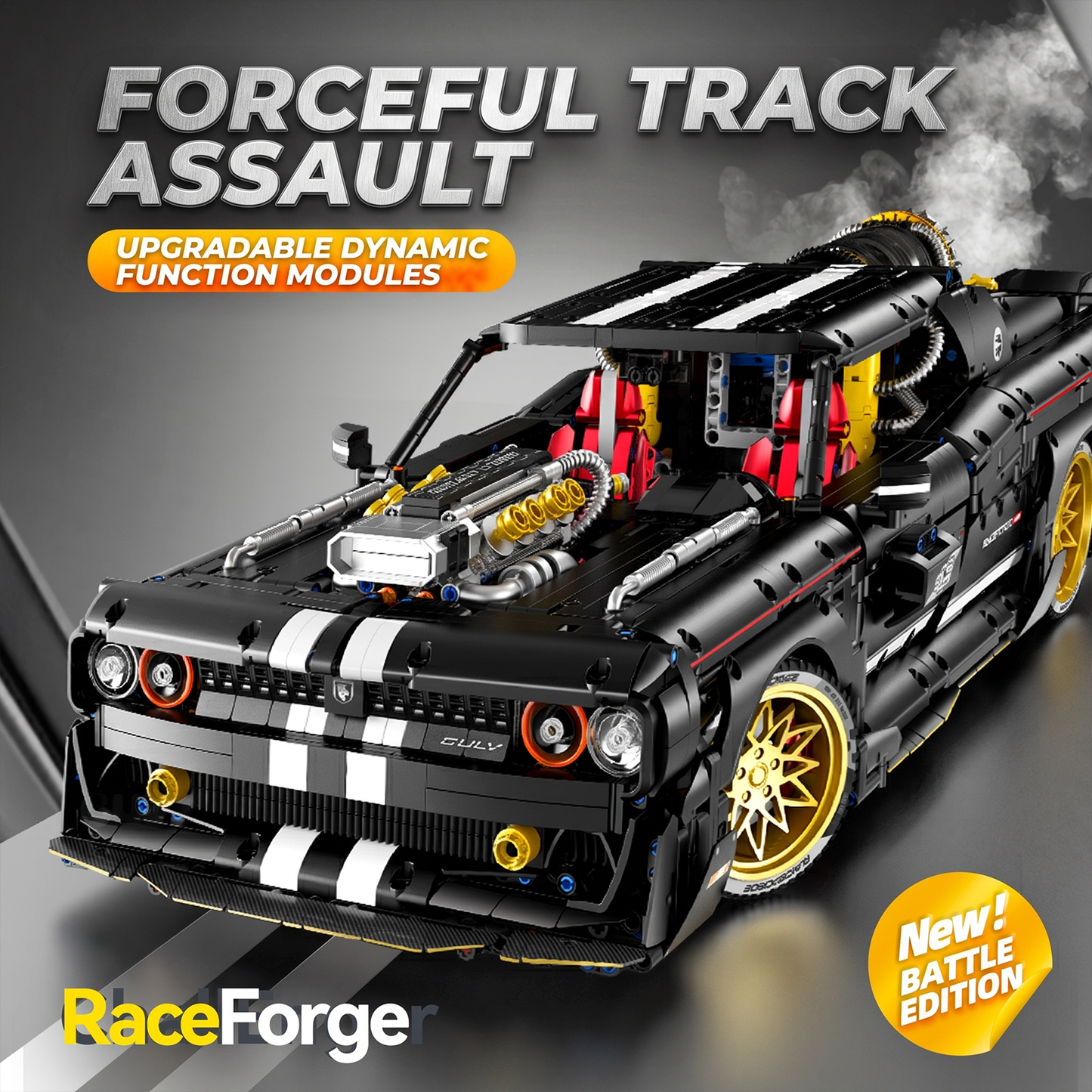 1:8 Classic Muscle Race Car Building Set — Black & Gold