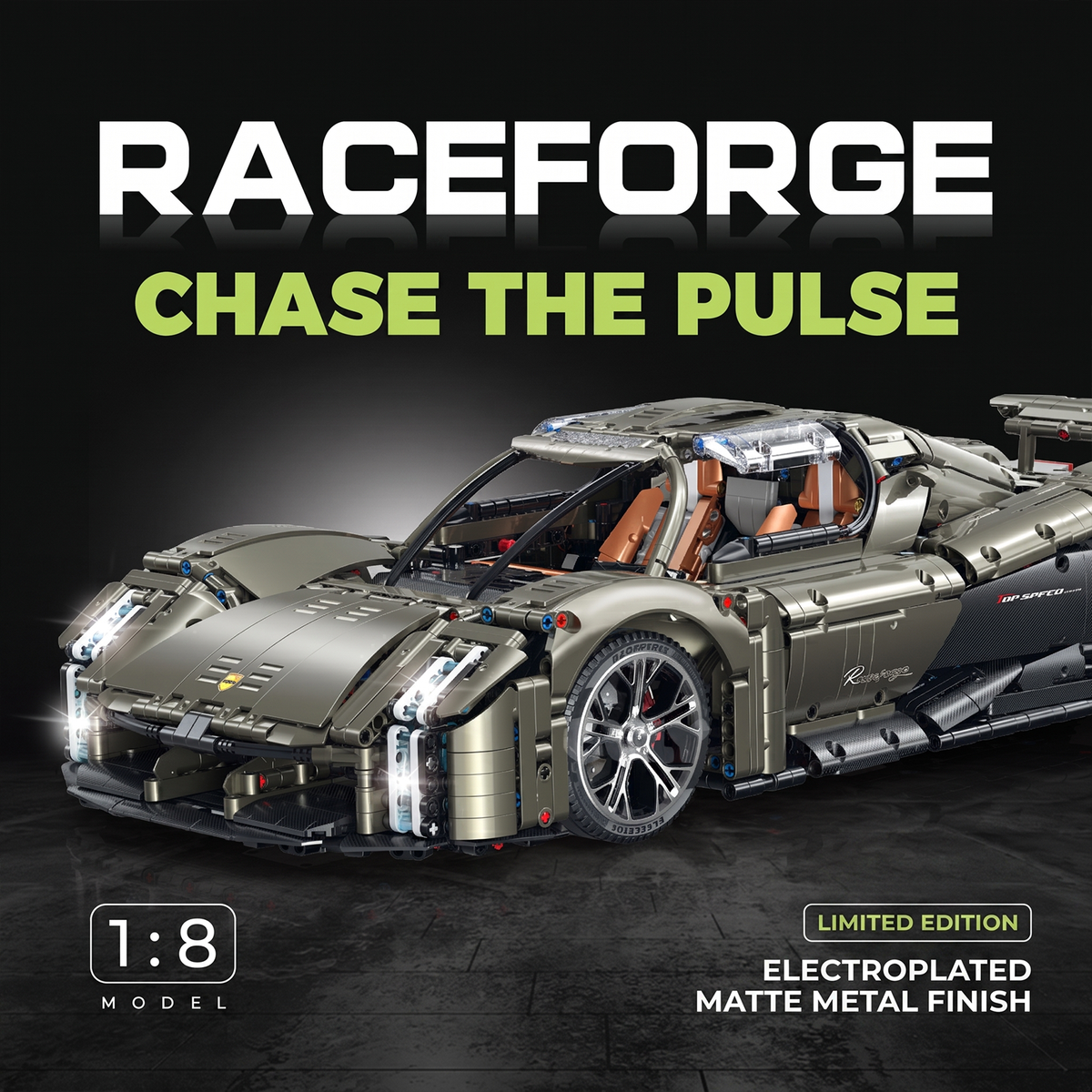 1:8 Concept Supercar Building Set — Gunmetal Grey