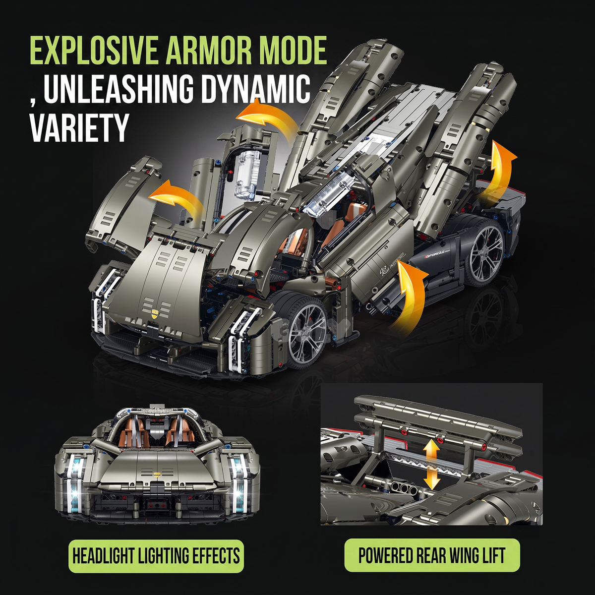 1:8 Concept Supercar Building Set — Gunmetal Grey