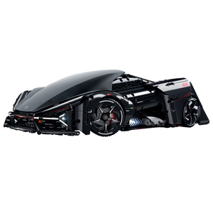 A 2,884-piece 1:8 samurai-black concept supercar with a lifting canopy, exposed engine and simulated powertrain.RC-upgradeable with LED stream lights. 14+.