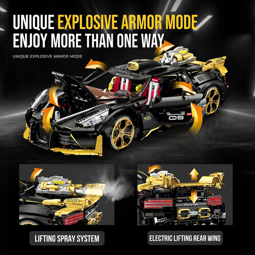1:8 Concept Hypercar Building Set — Matte Black & Gold