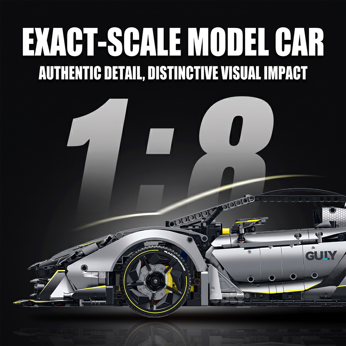 1:8 Concept Supercar Building Set — Electroplated Silver