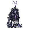 A 3,571-piece dark Monkey King mecha with layered armour, black cape, 13 joints, a light-up golden cudgel and a lit dragon display base. 