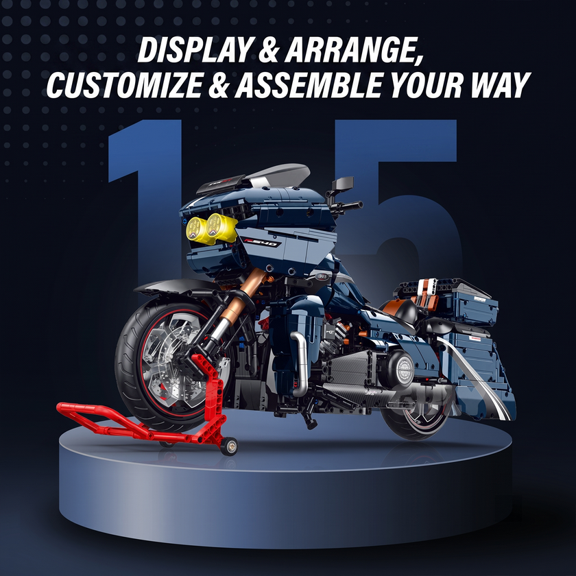 1:5 Deep-Blue Touring Cruiser Motorcycle Building Kit