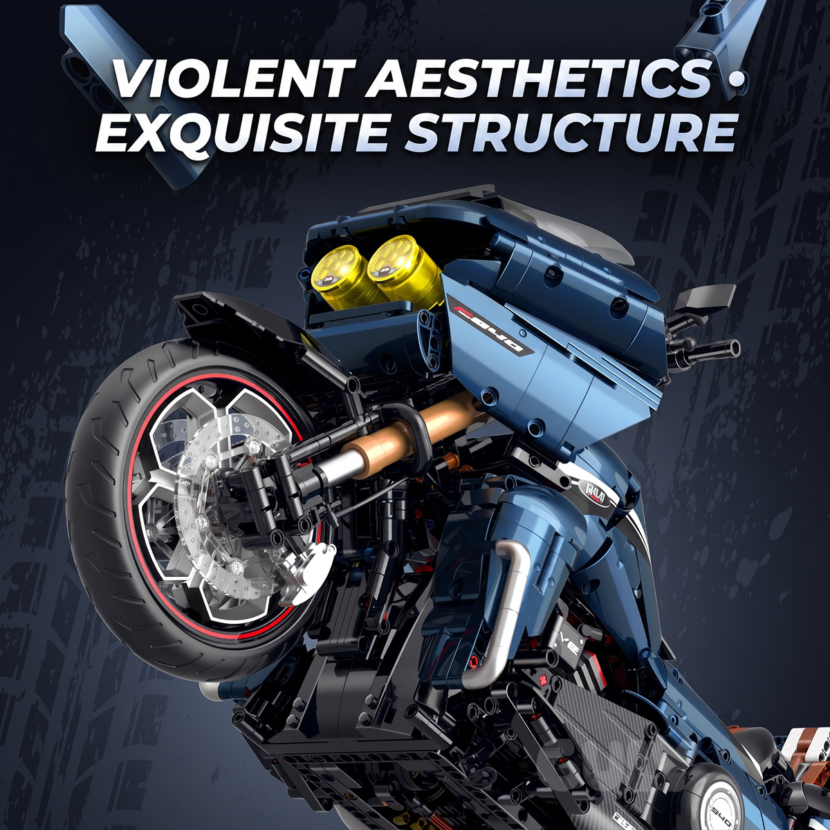 1:5 Deep-Blue Touring Cruiser Motorcycle Building Kit