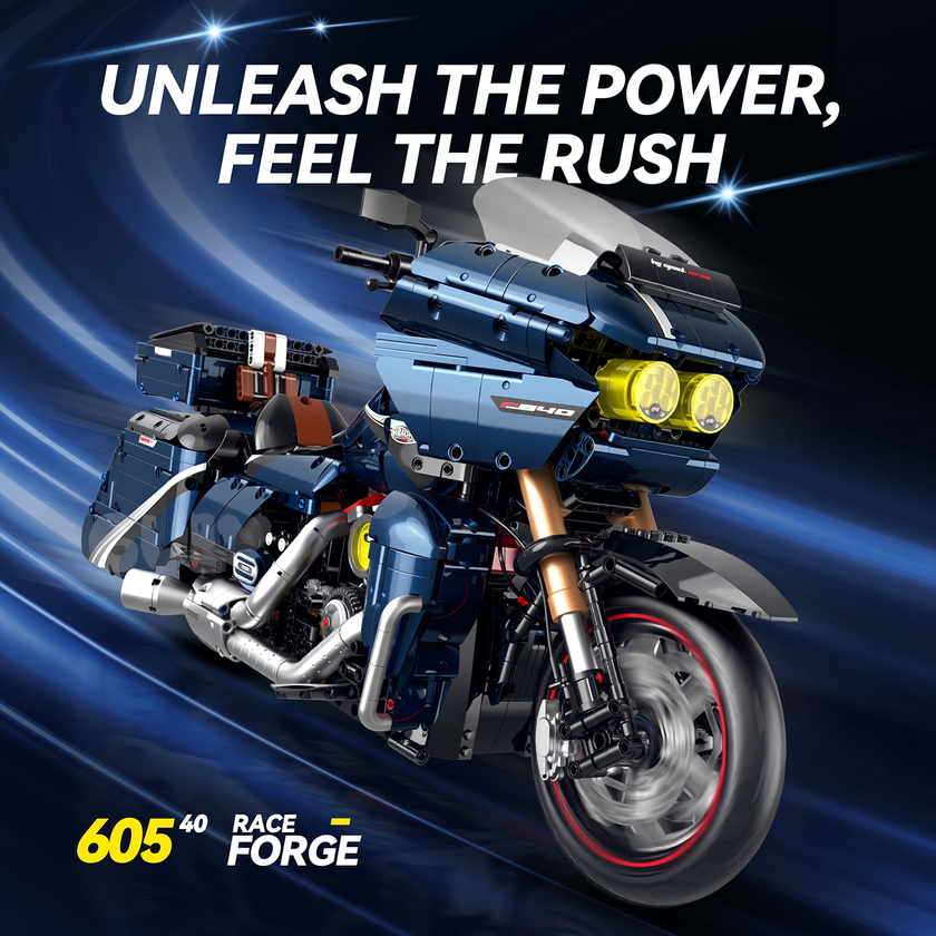 1:5 Deep-Blue Touring Cruiser Motorcycle Building Kit
