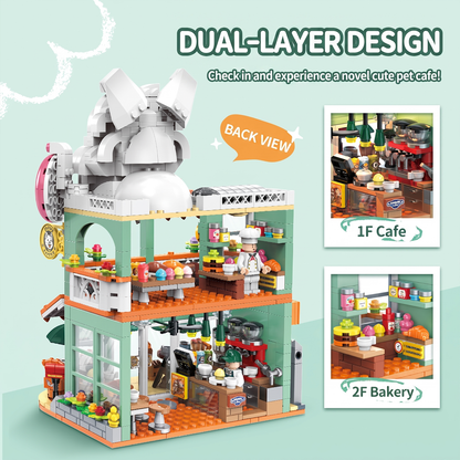 Dog Coffee Shop Modular Street-View Building Set