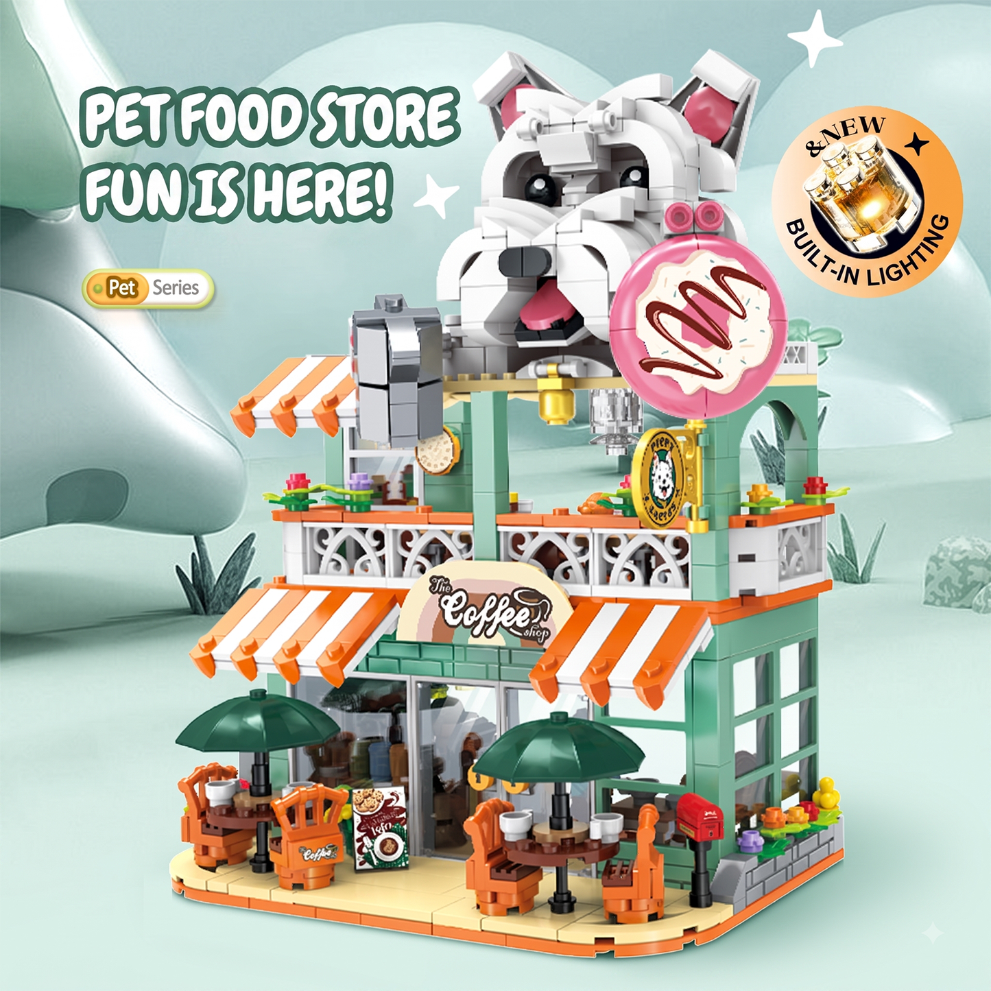 Dog Coffee Shop Modular Street-View Building Set