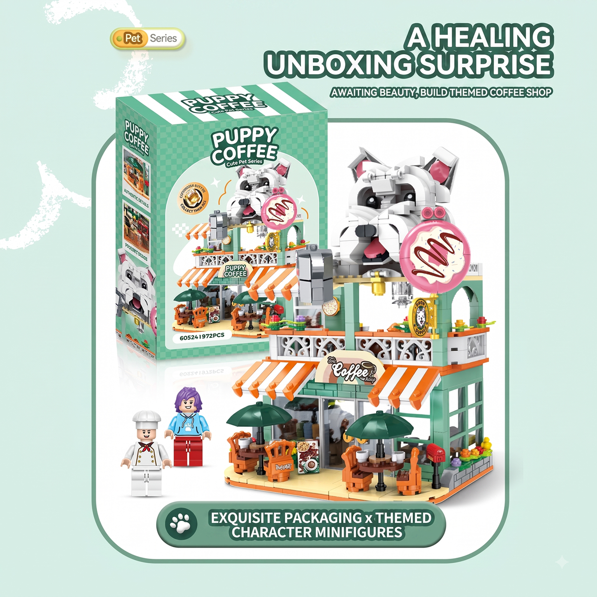 Dog Coffee Shop Modular Street-View Building Set
