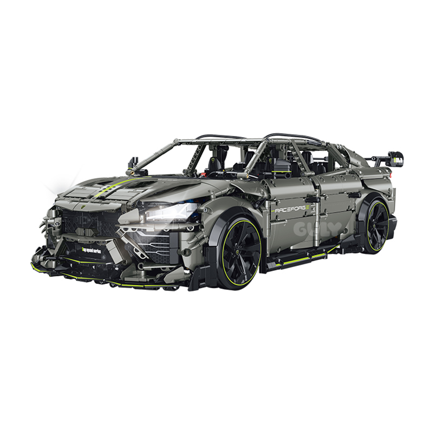 A 3,223-piece 1:8 armour-grey wide-body drift SUV. Fully motorized RC set with 360° drift, electric doors, adjustable chassis and LED, all included. Collectible, 14+.
