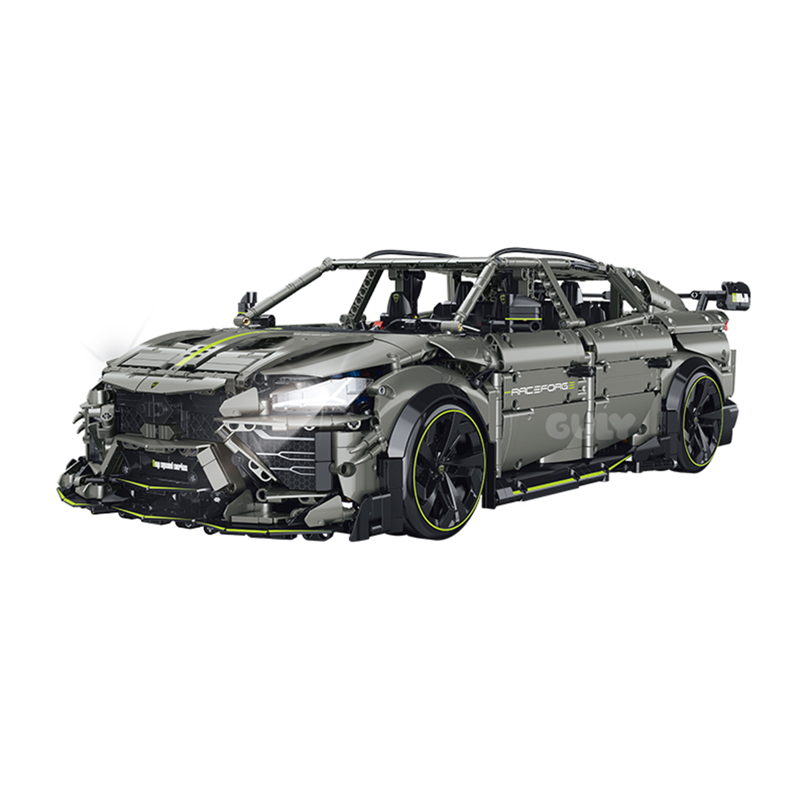 A 3,223-piece 1:8 armour-grey wide-body drift SUV. Fully motorized RC set with 360° drift, electric doors, adjustable chassis and LED, all included. Collectible, 14+.