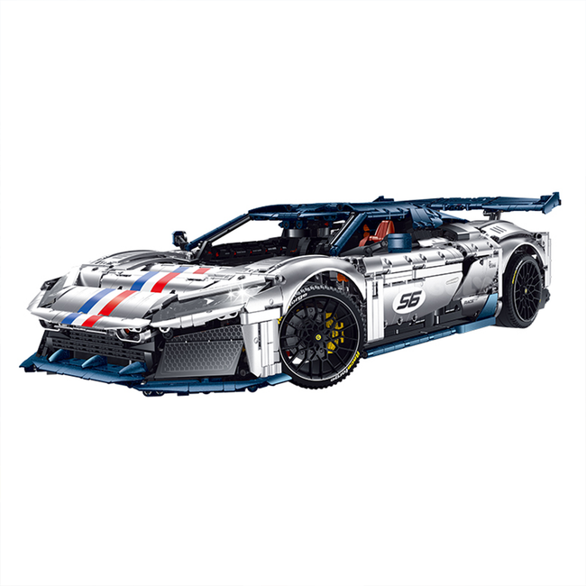 A 3,998-piece 1:8 electroplated-silver track hypercar with a transparent-block engine, butterfly doors and mist spray. Static, RC-upgradeable. Collectible, 14+.