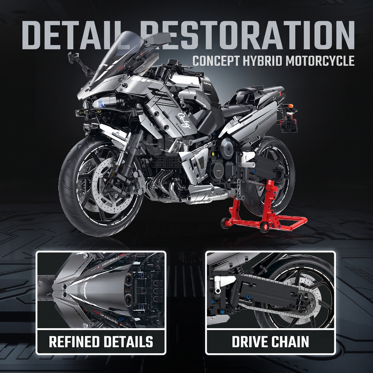 1:5 Electroplated Hyper-Sport Motorcycle Building Kit