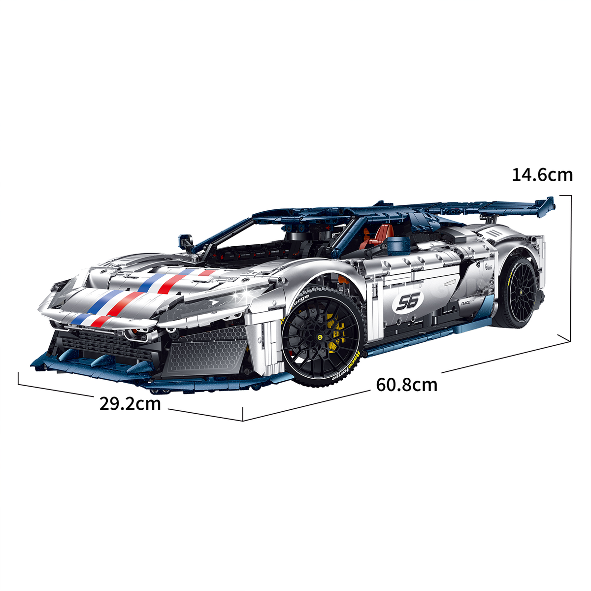 1:8 Electroplated Track Hypercar Building Set — Silver