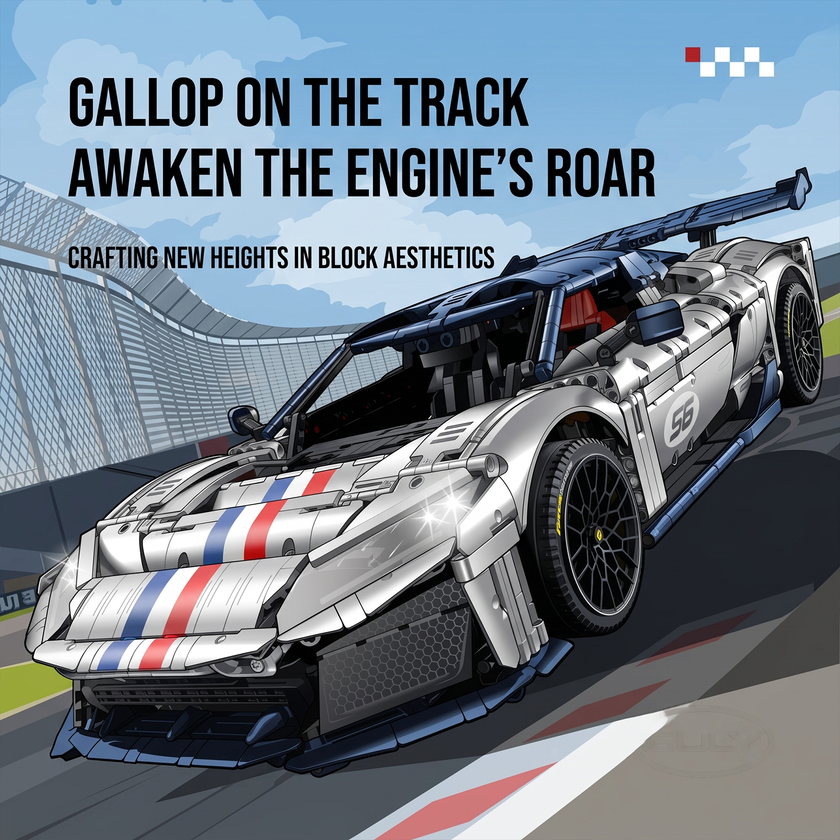 1:8 Electroplated Track Hypercar Building Set — Silver