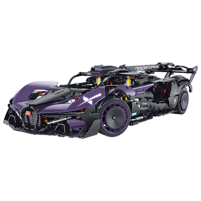 A 3,332-piece 1:8 noir-purple futuristic hypercar with an X-shaped light design, wing doors and simulated engine.  RC-upgradeable with steam spray. 14+.