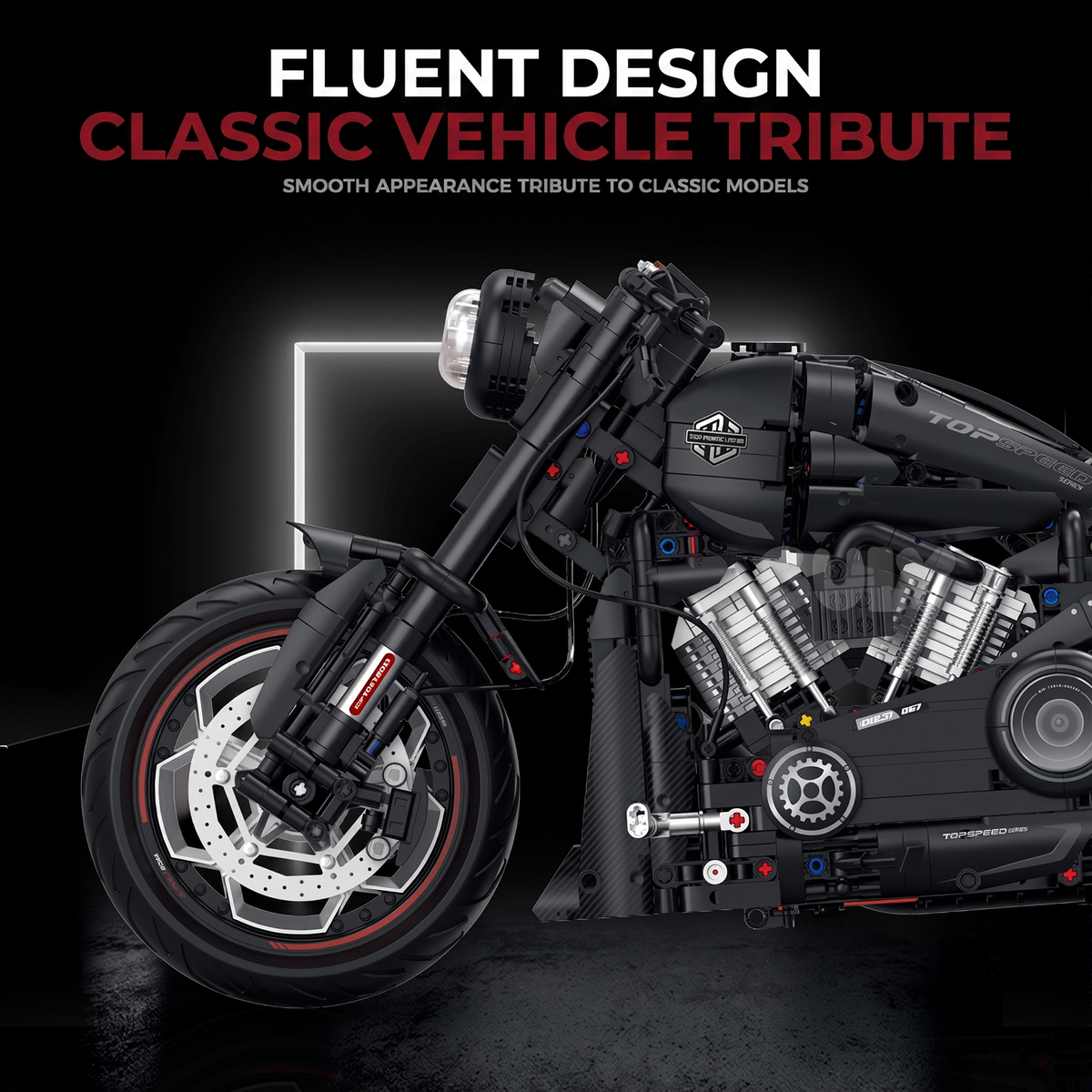 1:5 Matte-Black Custom Cruiser Motorcycle Building Kit