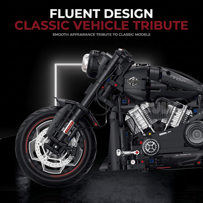 1:5 Matte-Black Custom Cruiser Motorcycle Building Kit