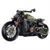 BR60514 1:8 military-green retro cruiser kit, 590 pcs: moving-piston engine, working suspension & gold drive chain. Static adult collectible.