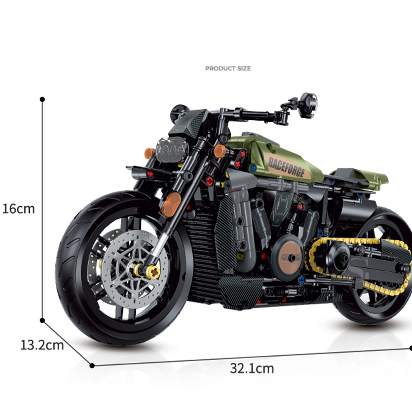 1:8 Military-Green Retro Cruiser Motorcycle Building Kit