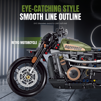 1:8 Military-Green Retro Cruiser Motorcycle Building Kit