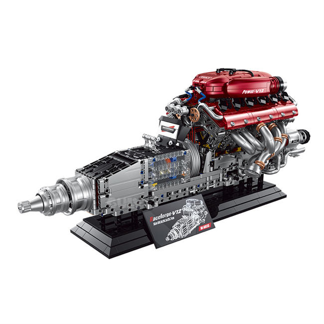 BR60555 motorized V12 engine model kit, 2378 pcs: moving pistons, 5-speed control, LED lights, sound & mist effects. Age 14+.