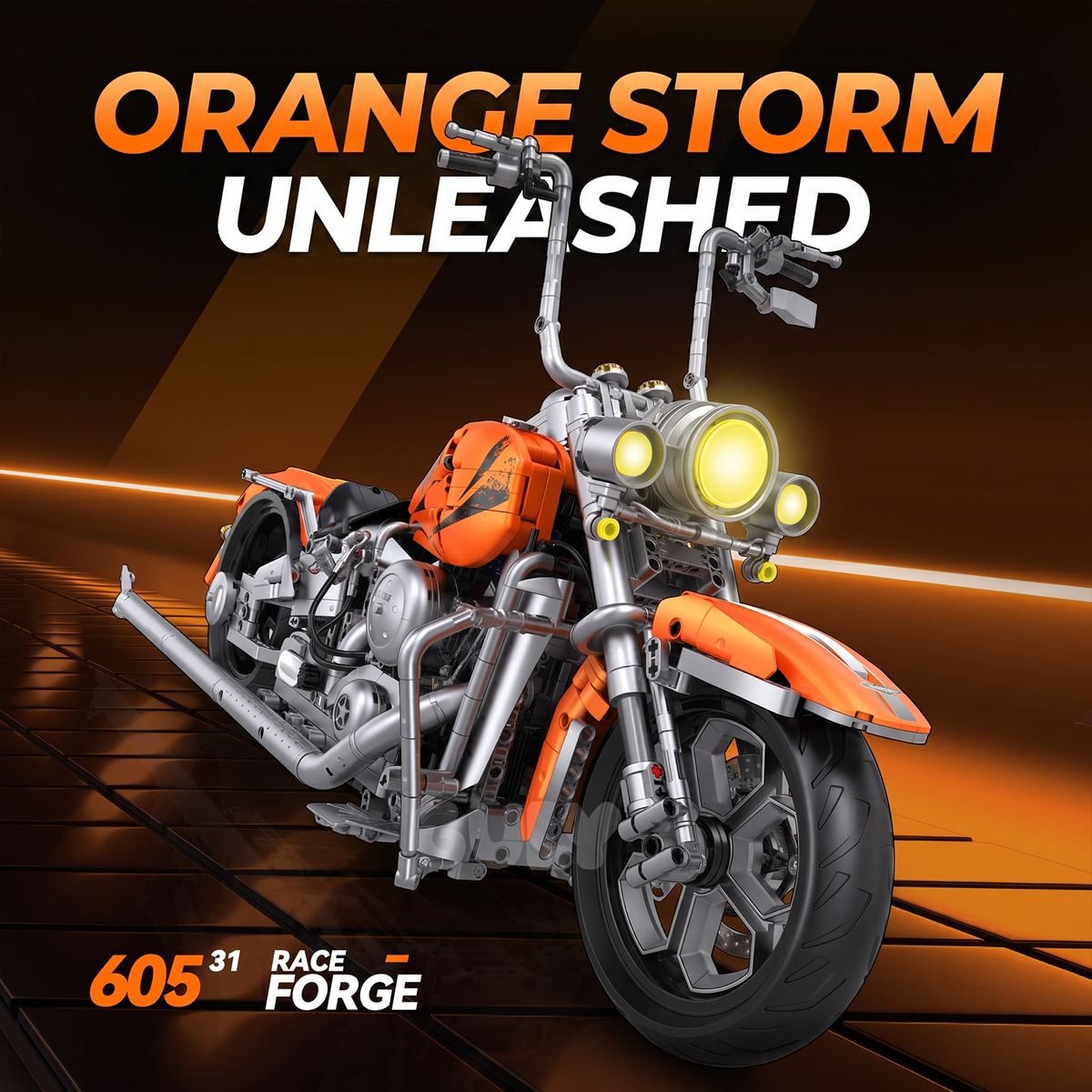 1:5 Orange Chopper Cruiser Motorcycle Building Kit
