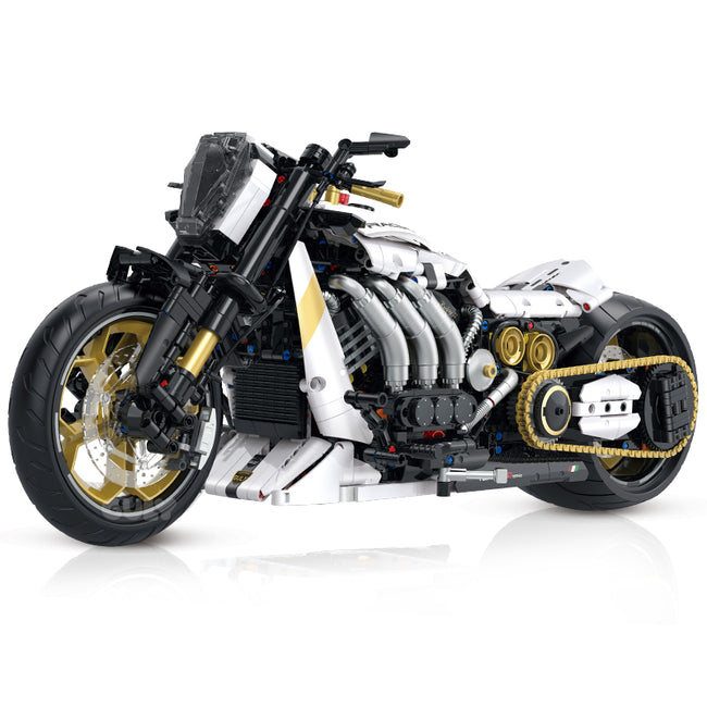 1:5 Pearl-White Custom Cruiser Motorcycle Building Kit