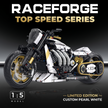 1:5 Pearl-White Custom Cruiser Motorcycle Building Kit