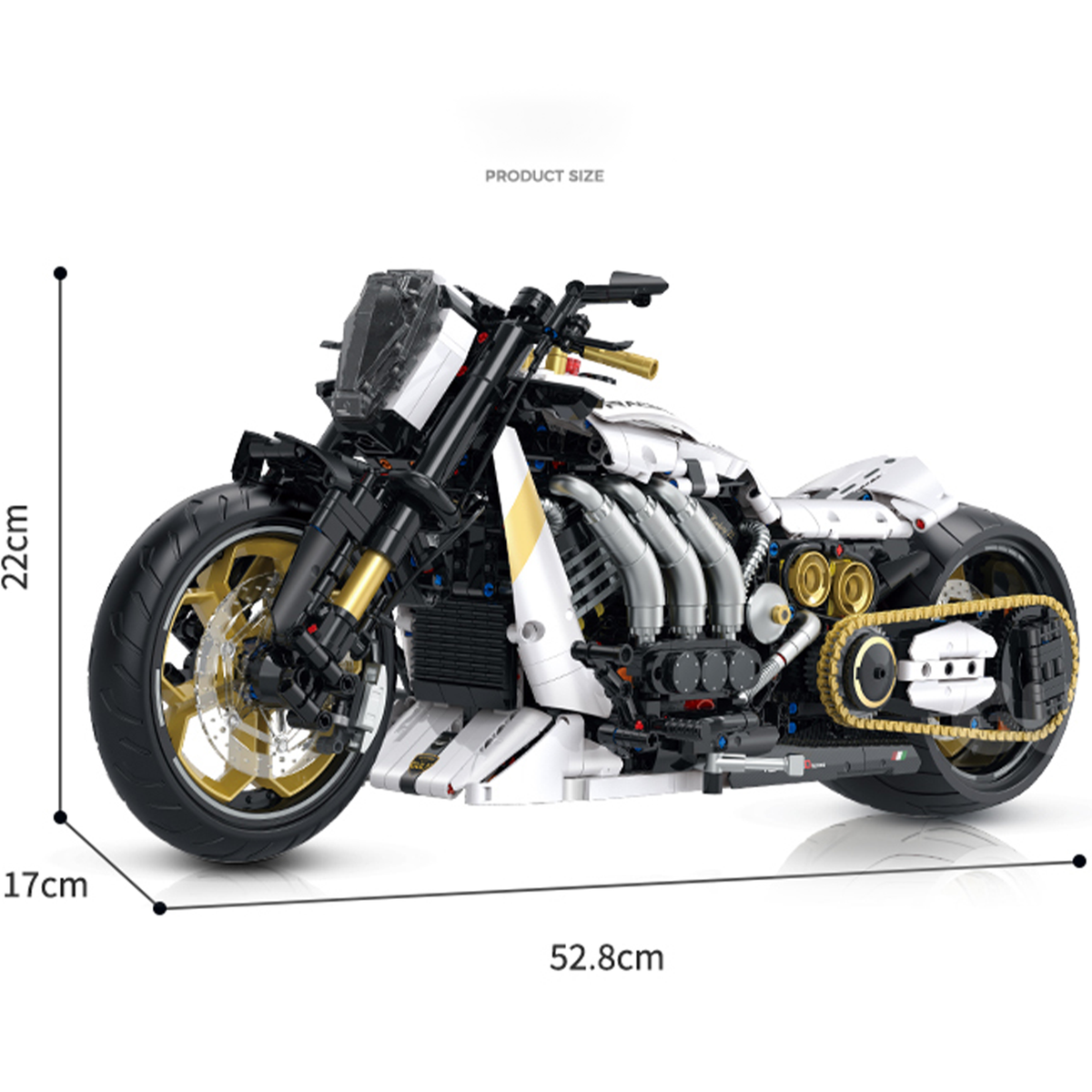 1:5 Pearl-White Custom Cruiser Motorcycle Building Kit
