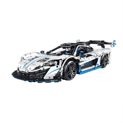 A 2,138-piece 1:10 crystal-white RC drift supercar with 360° drift, electric doors, LED headlights and a simulated engine — full kit included. Collectible, 14+.