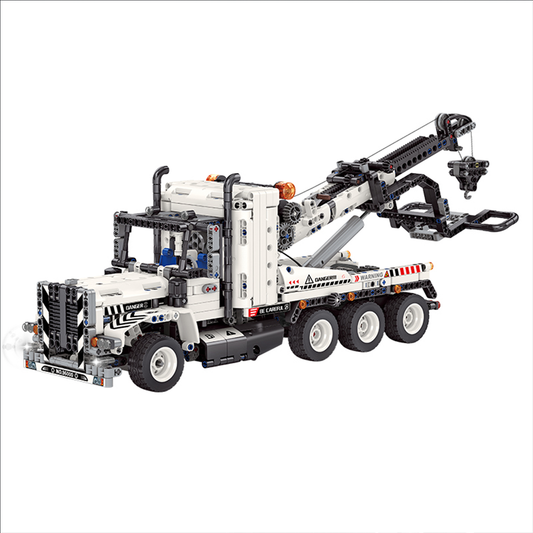 A 1,288-piece 6-in-1 RC wrecker tow truck with a working crane, plus five physics-demo rebuilds. Full motor kit included. STEM collectible, 14+.