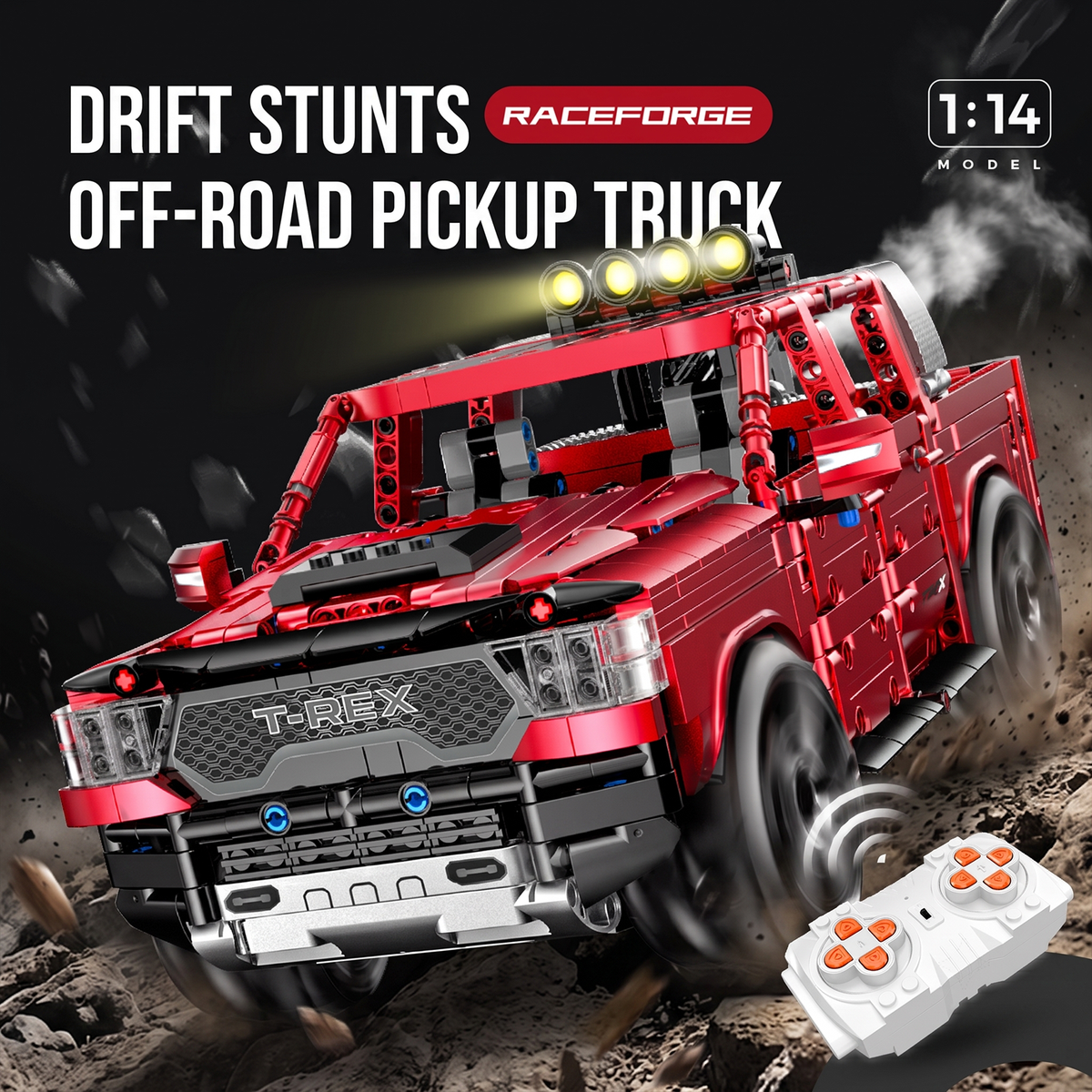1:14 RC Off-Road Pickup Truck Building Set — Electroplated Red