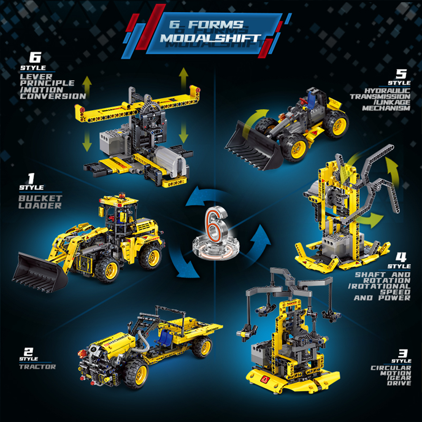 6-in-1 RC Wheel Loader Building Set