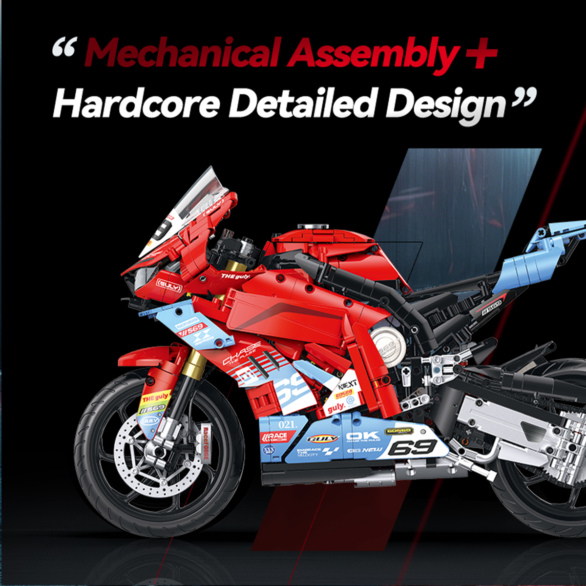 1:5 Racing Motorcycle – Red/Blue Livery Building Set