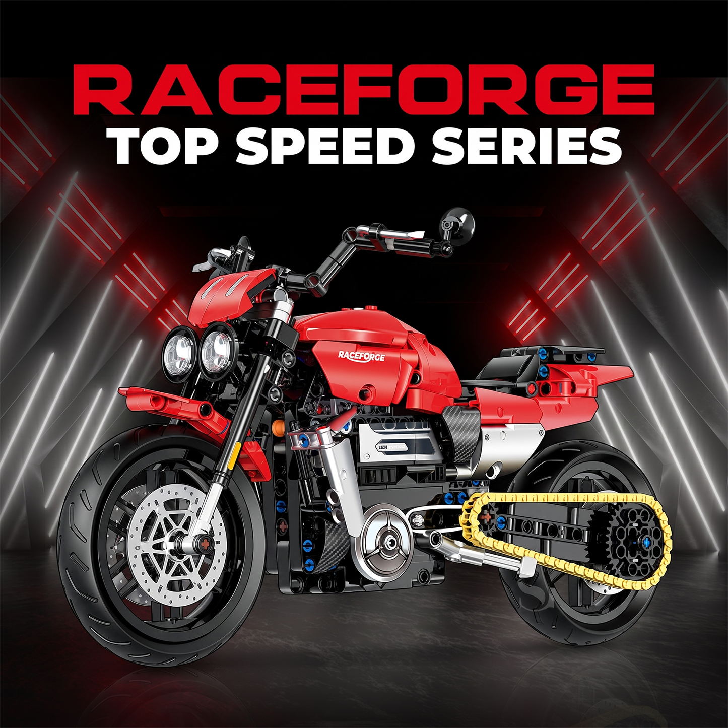 1:8 Red Power-Cruiser Motorcycle Building Kit