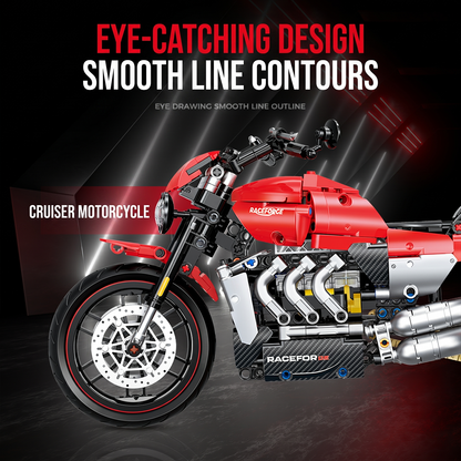 1:8 Red Power-Cruiser Motorcycle Building Kit