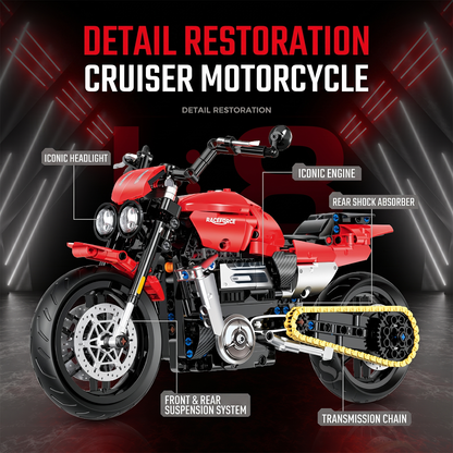 1:8 Red Power-Cruiser Motorcycle Building Kit
