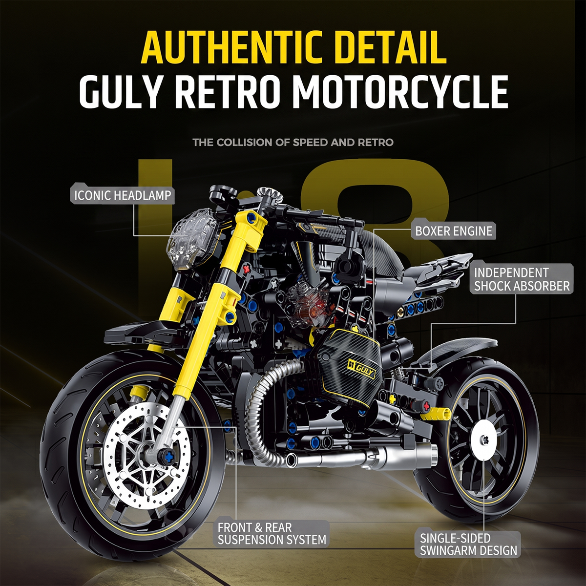 1:8 Retro Naked Roadster Motorcycle Building Kit