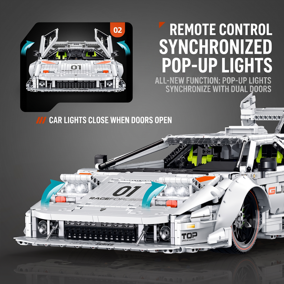 1:8 Retro Widebody Track Supercar Building Set — White